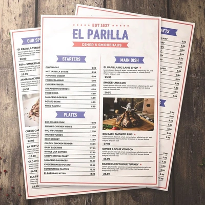 A3 Laminated Menu